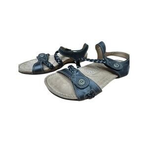 "Earth Origins" Strappy Sandals Women SZ 7.5 Black Leather Straps Hook & Loop